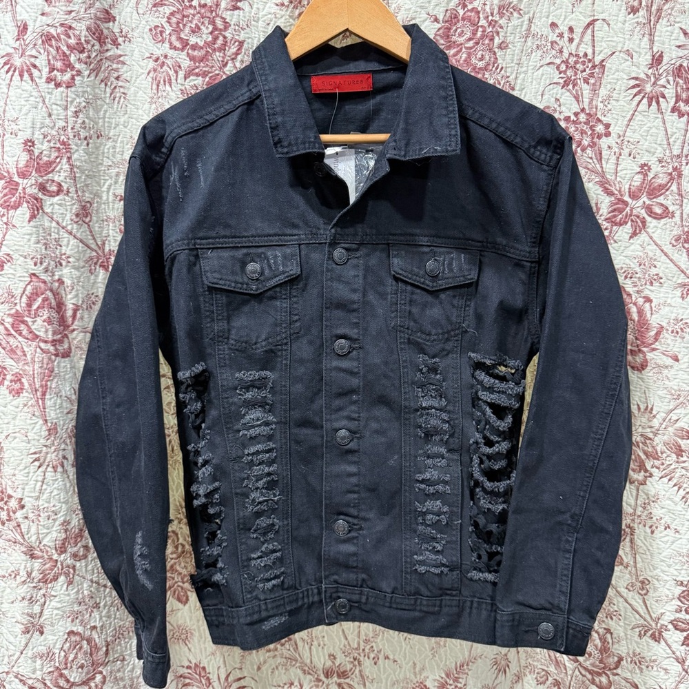 Signature8 Distressed Black Denim Jacket S/M NWT Grunge Style